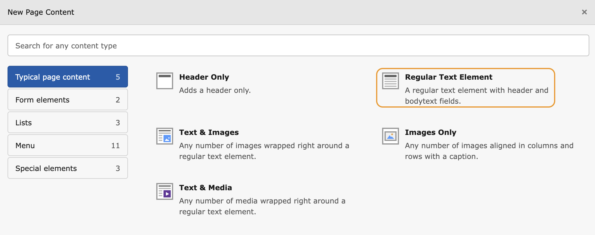 Choose "Regular Text Element"