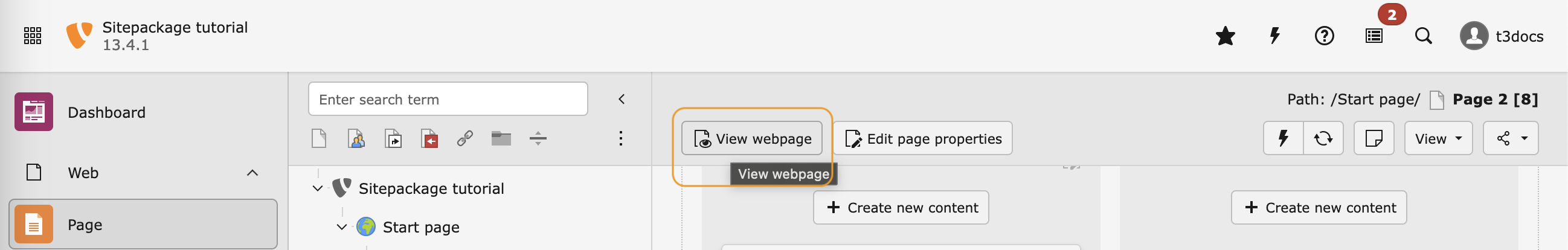 View webpage button