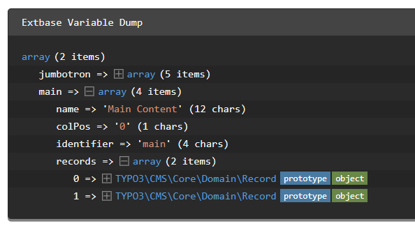 Screenshot of the debug output of {content}
