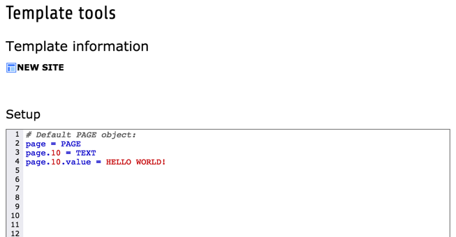 The TypoScript of the "Setup" field with t3editor highlighting