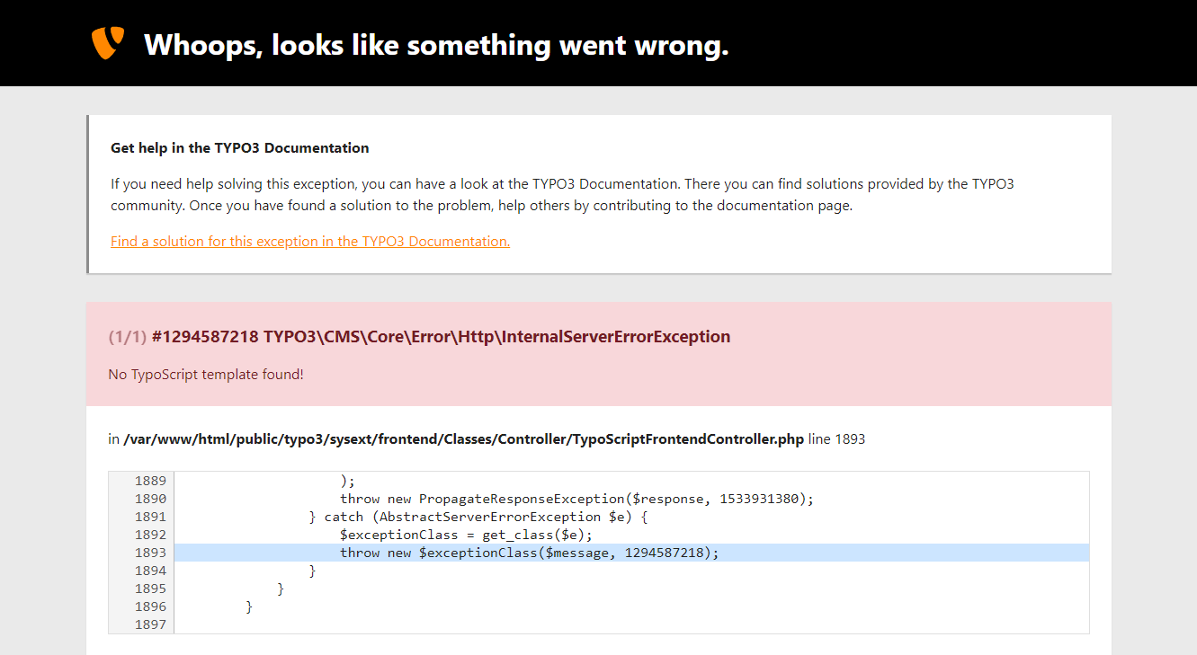 Error message "No TypoScript template found!"