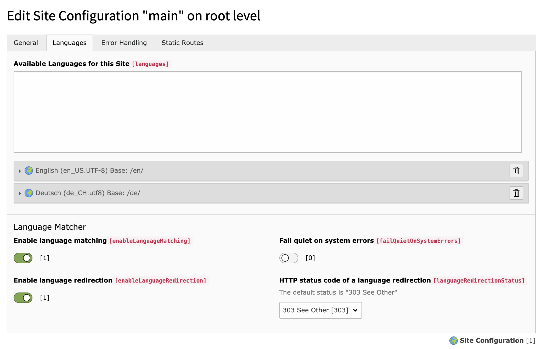 Extension of the built-in Site Configuration