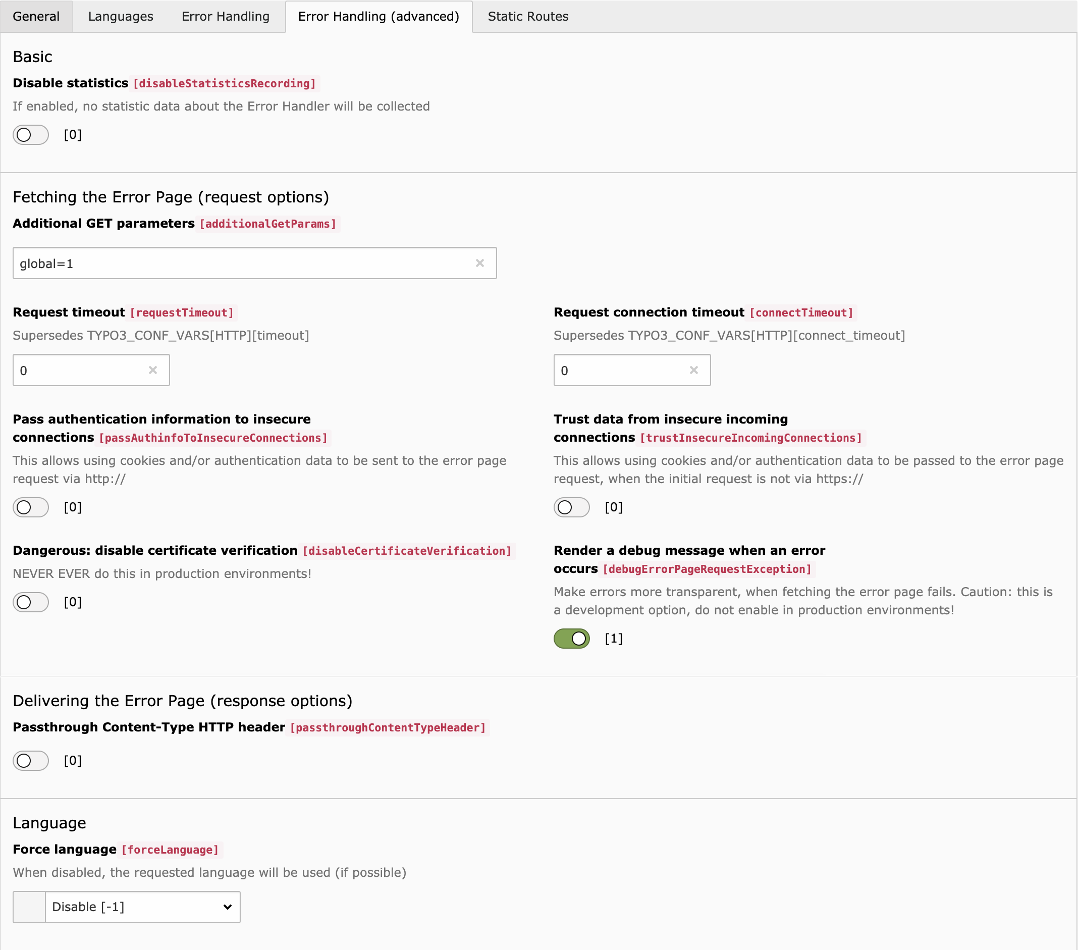 Advanced error handling in Site Configuration