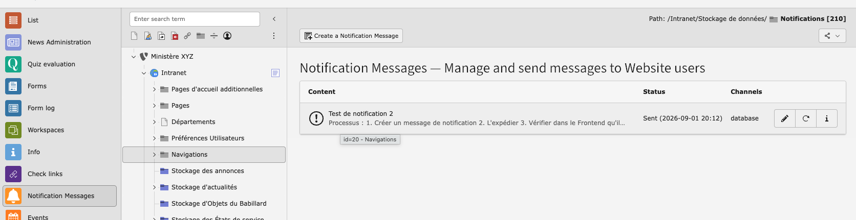 Backend module — message list