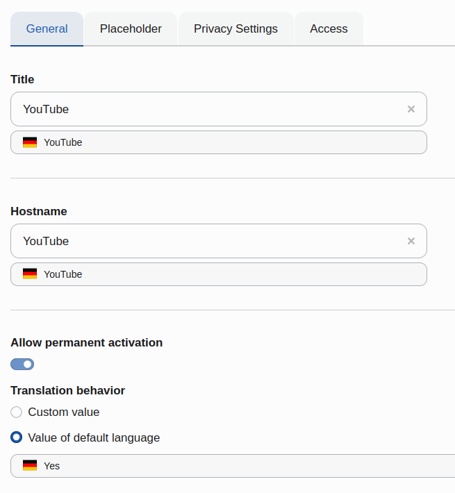 Host Configuration Form: General