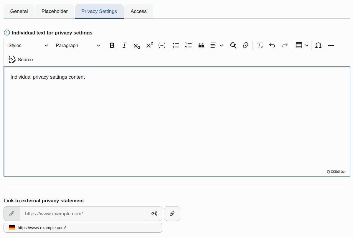 Host Configuration Form: Privacy Settings