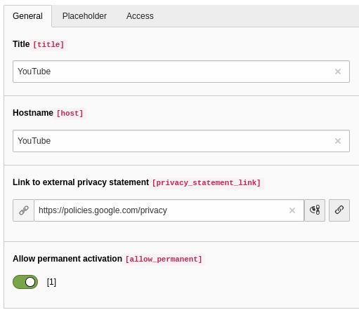 Host Configuration Form: General