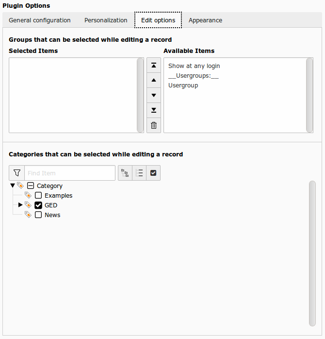 Edit options