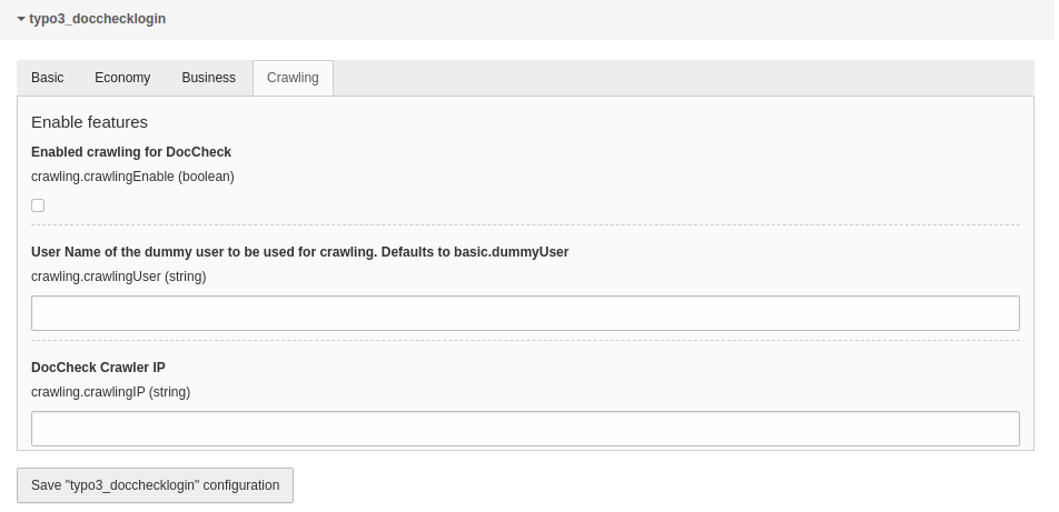 Configuration screen: Crawling