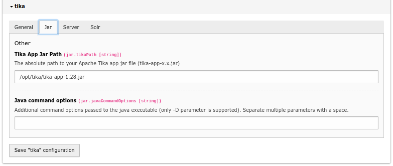 Extension configuration for EXT:tika - Provide the path to downloaded App file