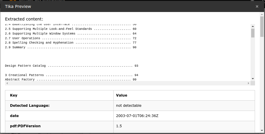 Extracted data from Tika Preview