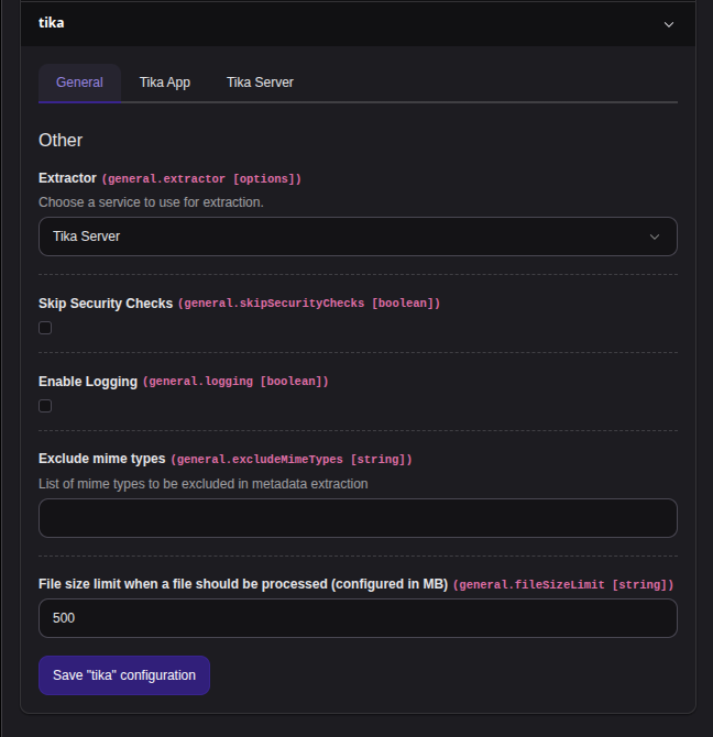 Extension configuration for EXT:tika