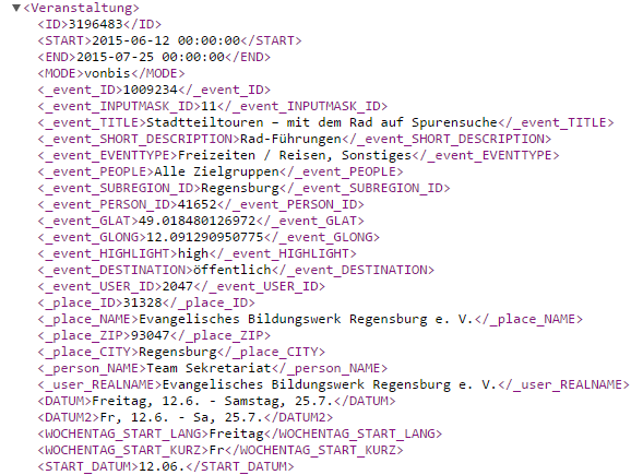 Ausschnitt XML-Ergebnis