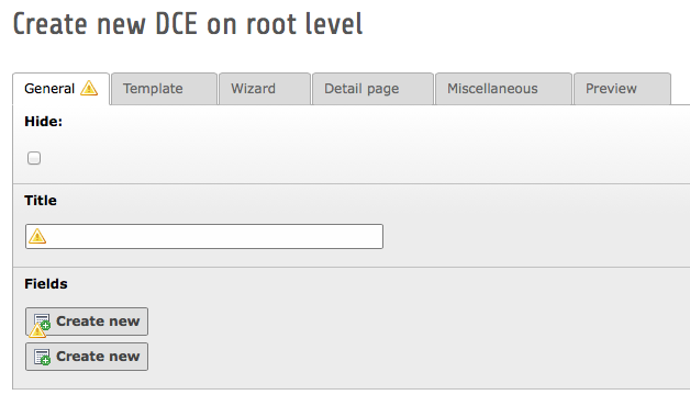 Create new DCE, general tab