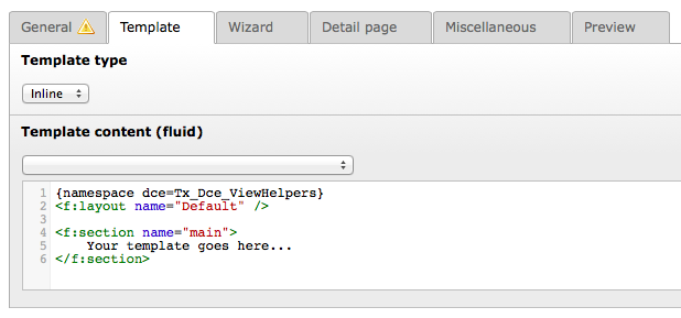 Create new DCE, template tab