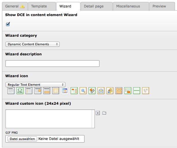 Create new DCE, wizard tab