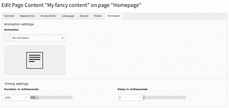Preview of animation in TYPO3 Backend