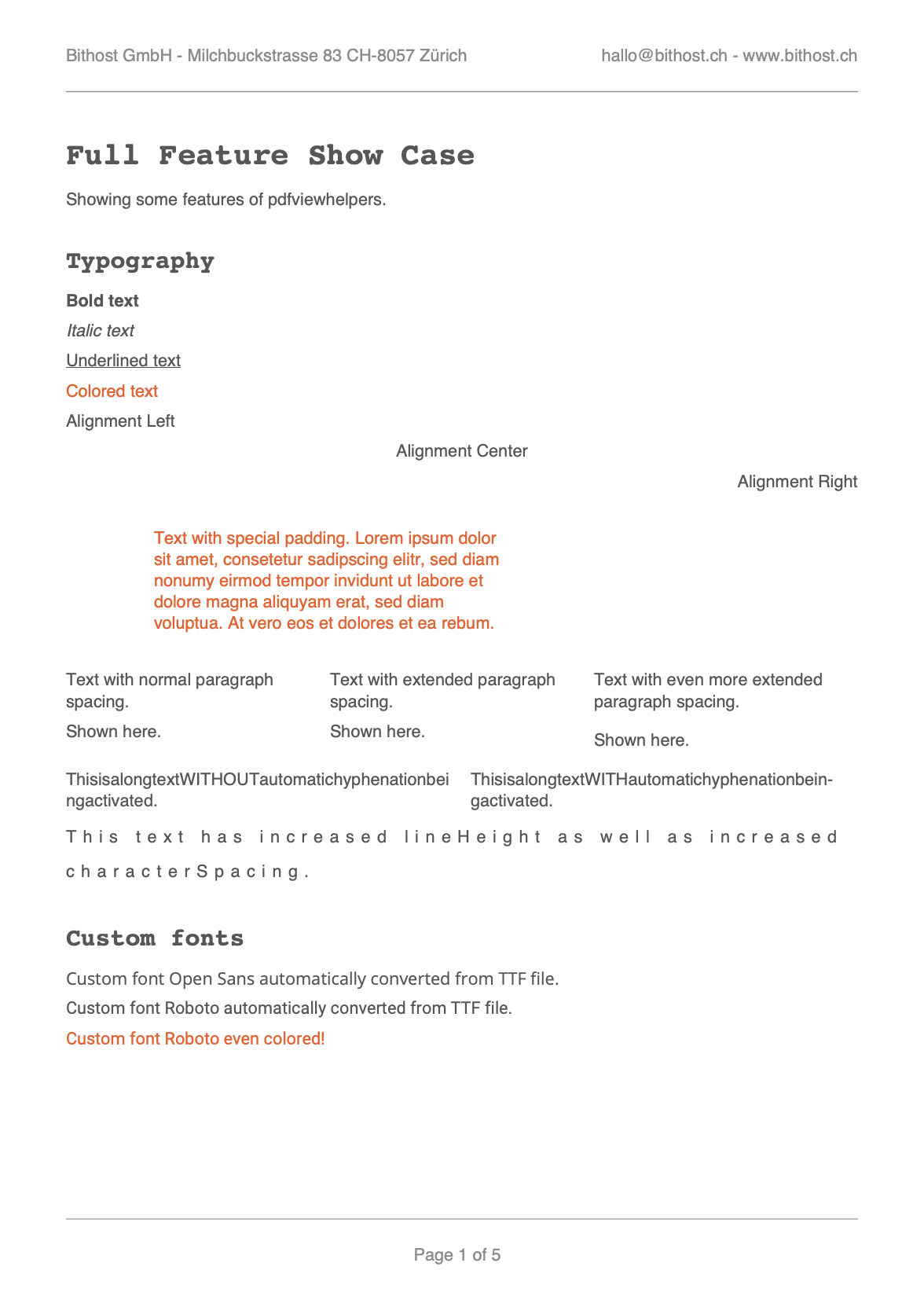 Full Feature Show Case rendered PDF