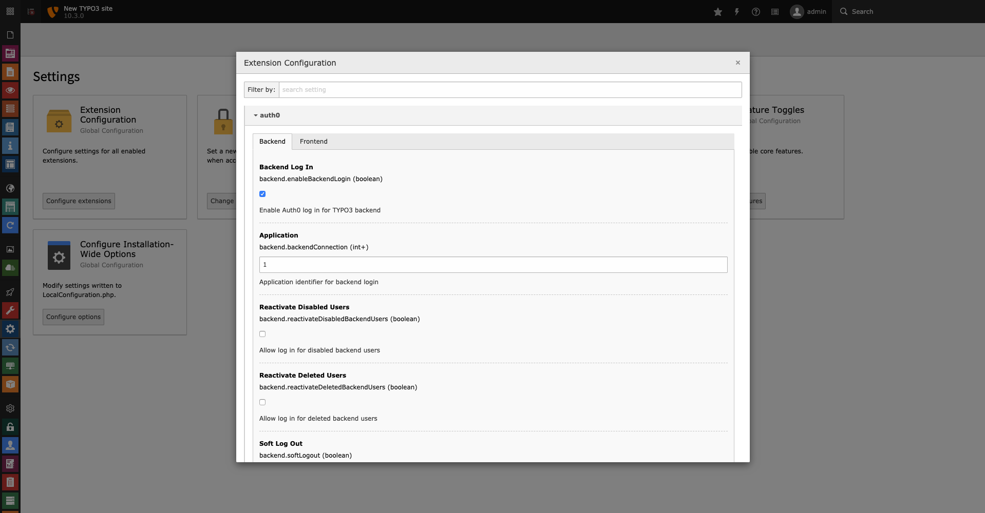 Extension Configuration
