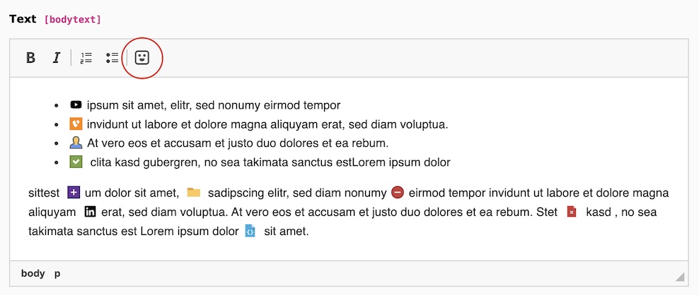RTE with Icon Picker element