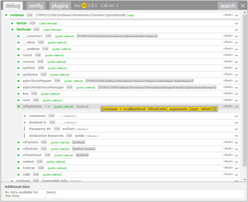 Screenshot of the fluid debugger output