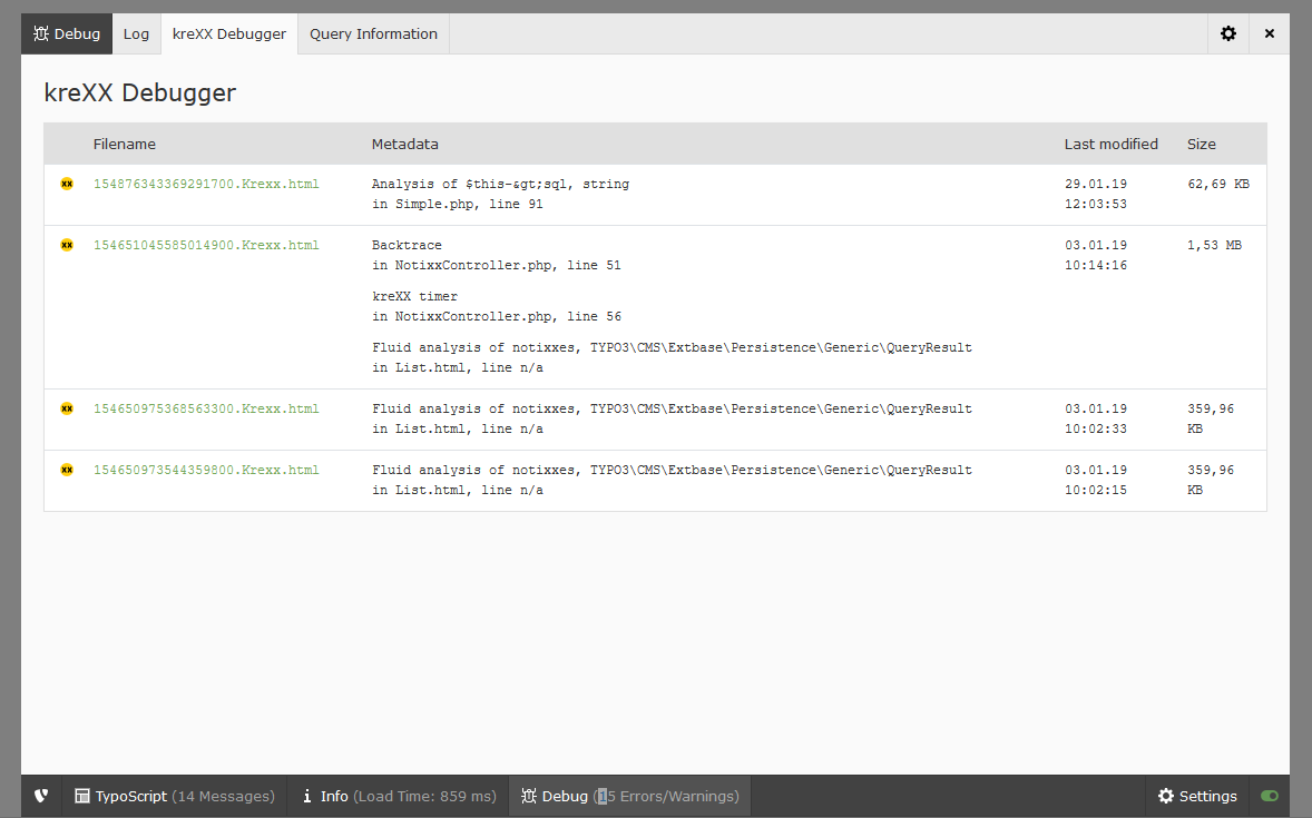 Logfiles in the debugbar