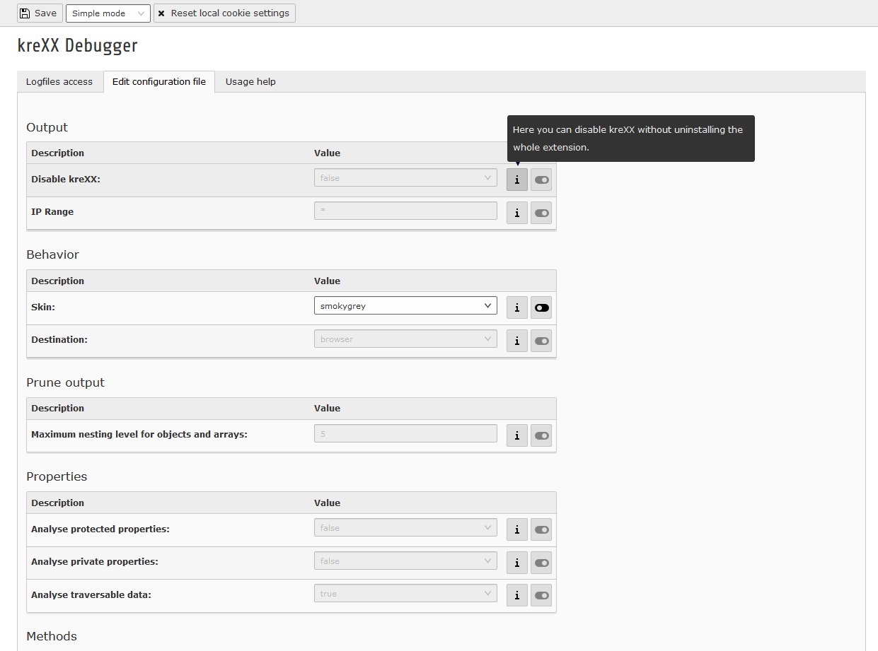 Backend settings editor
