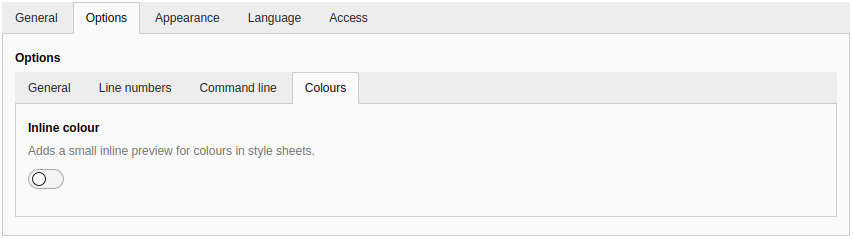 Options for a colour preview