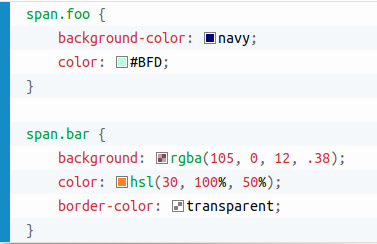 CSS snippet with inline colours