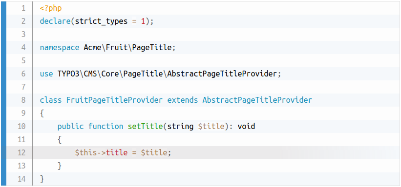 PHP code snippet with line numbers and line highlighting