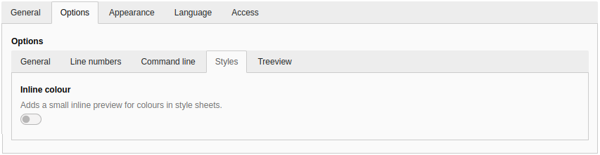 Options for a colour preview
