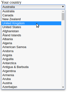 Country list with changed order