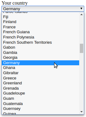 A select box with all countries