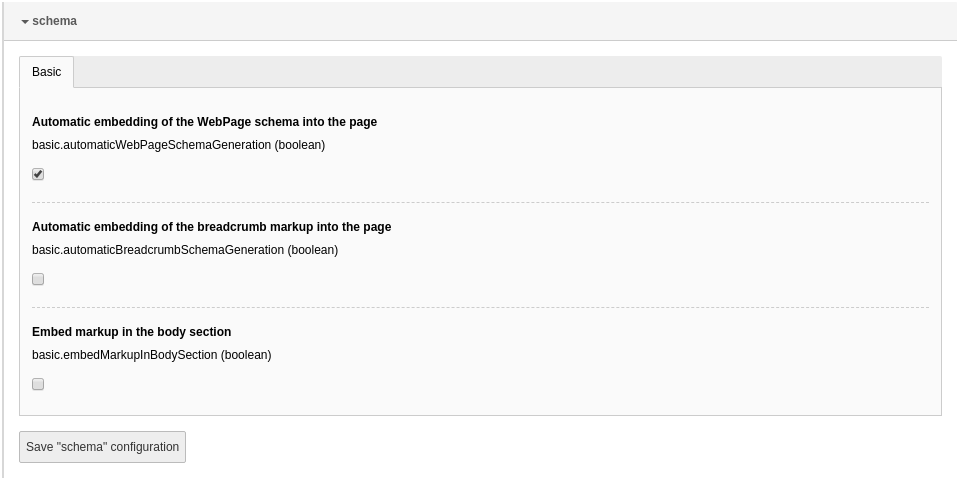 Options in the extension configuration