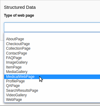 MedicalWebPage in the list of available web page types