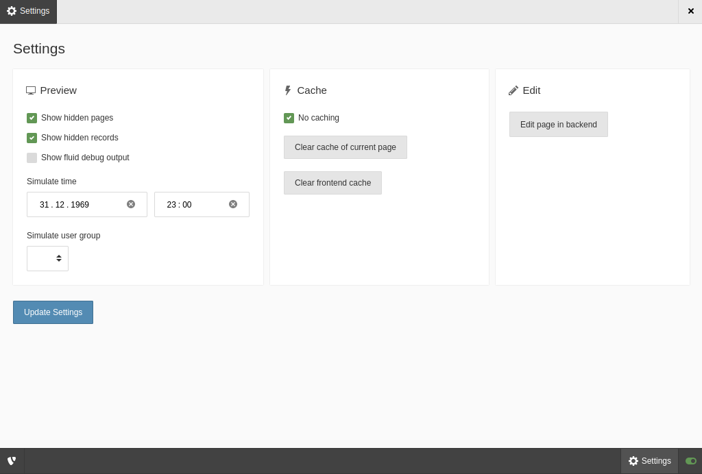 Admin Panel with the "Edit page in backend" button
