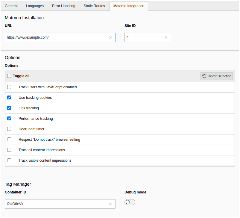Integration of Matomo in the site configuration