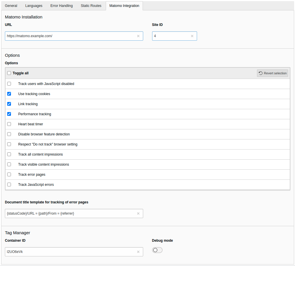 Integration of Matomo in the site configuration