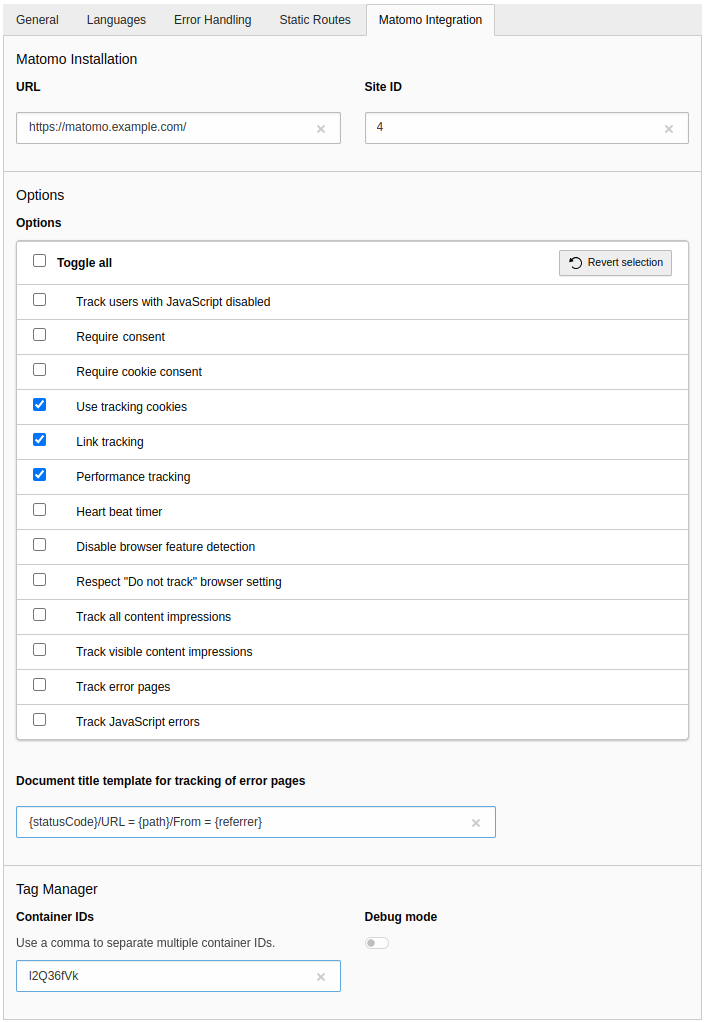 Integration of Matomo in the site configuration
