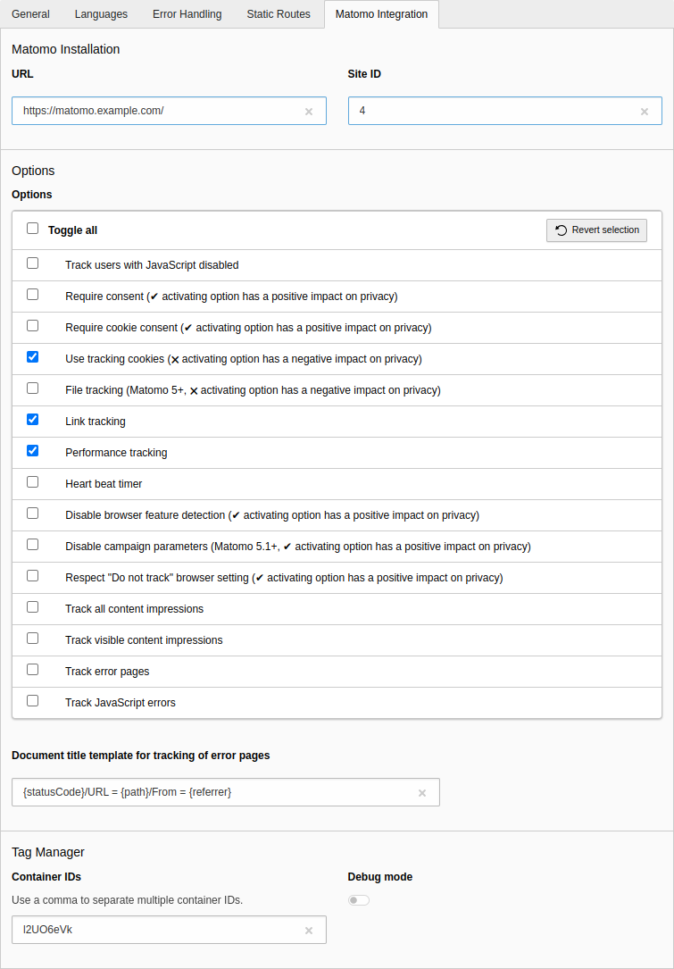 Integration of Matomo in the site configuration