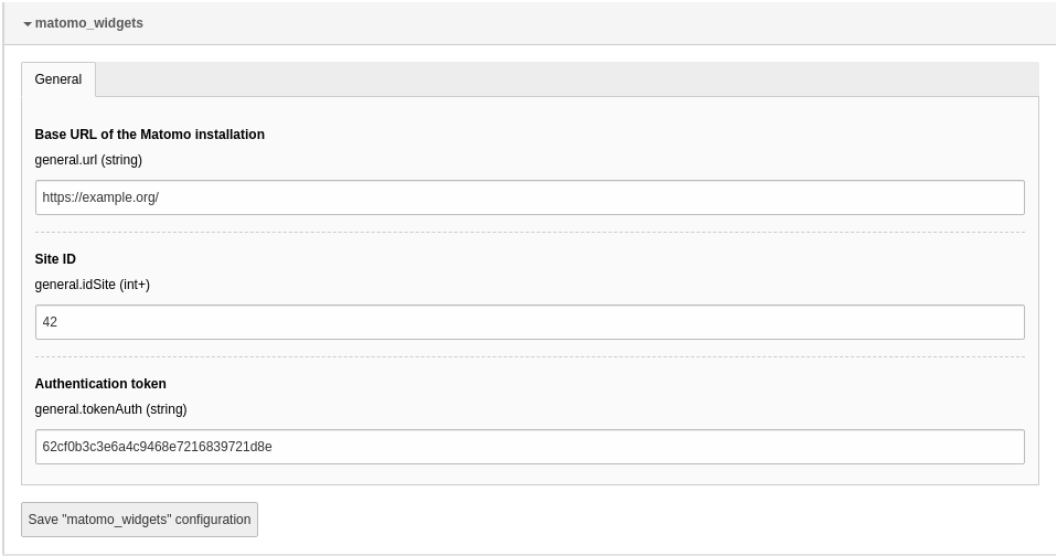 Options in the extension configuration