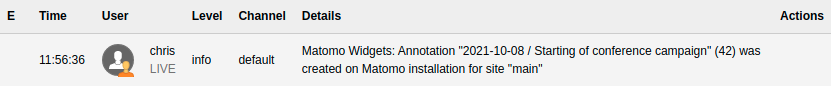 Entry in the administration log
