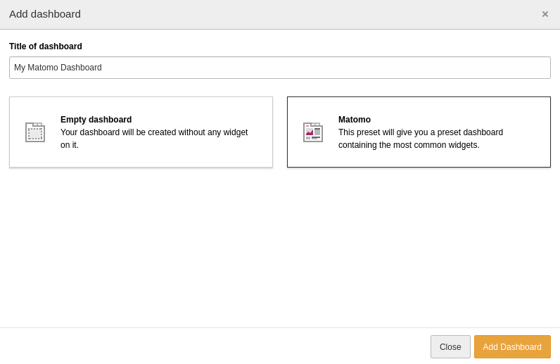 Select the Matomo dashboard preset