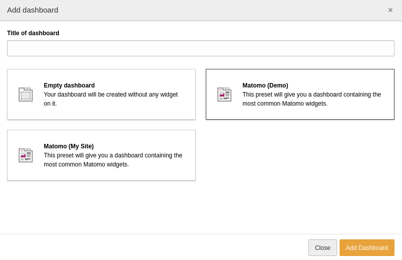 Select one of the Matomo dashboard preset