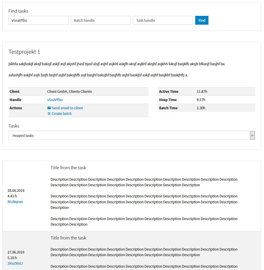 Frontend view from task panel