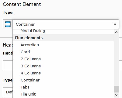 Flux elements in content element type selector
