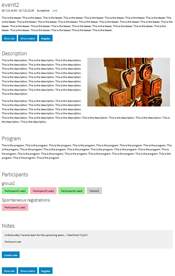 Detail view from events
