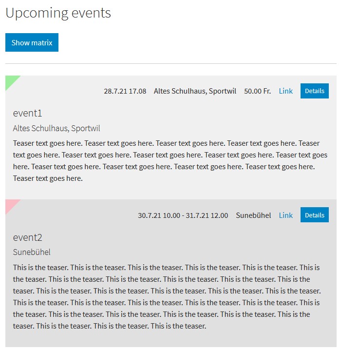 List view from events