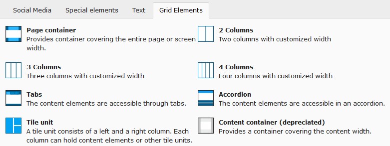"Grid Elements"-tab in new content element wizard