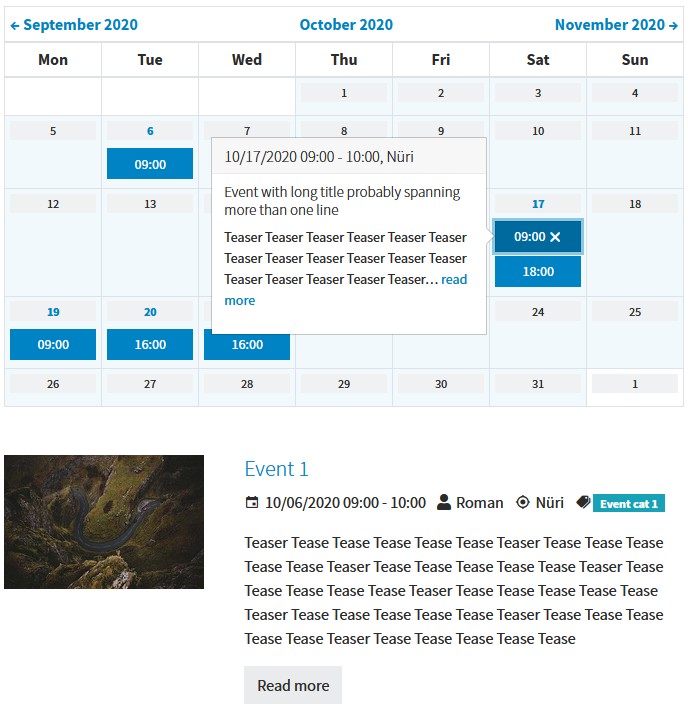 Calendar view from events